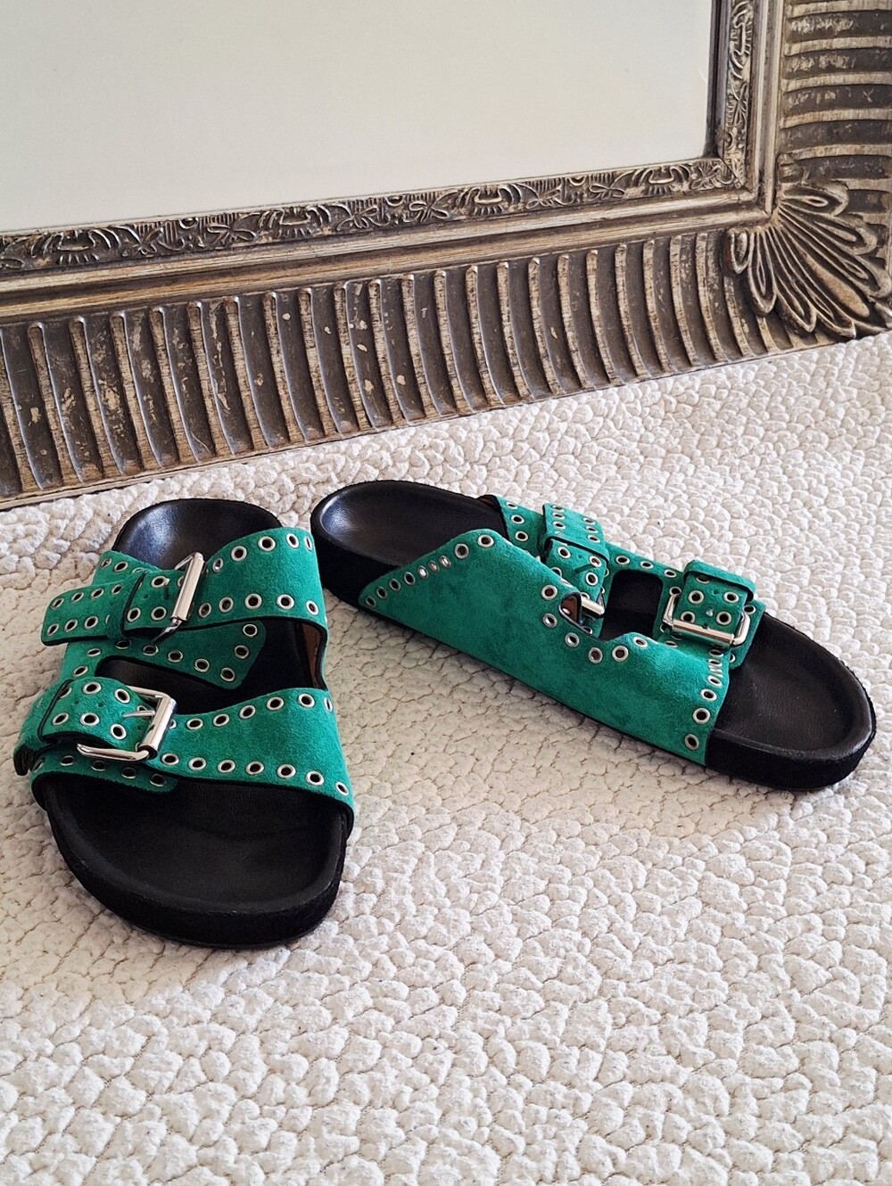 ISABEL MARANT Lennyo Buckle Up Slide Sandals Green Women's EU 37  US 7 Org $580 - Picture 2 of 10